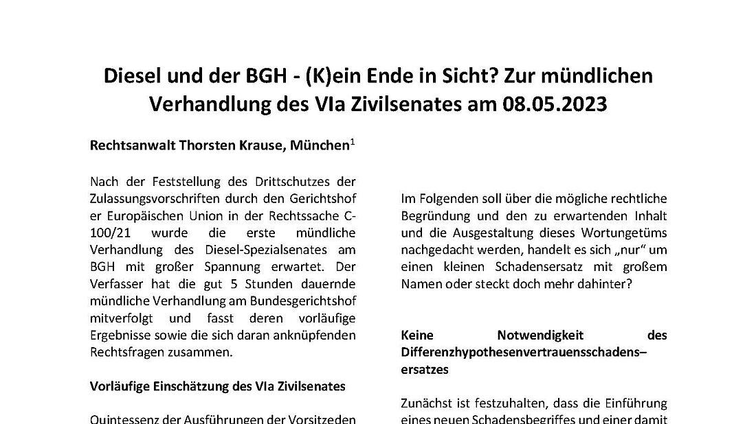Diesel BGH (K)ein Ende in Sicht - BGH Urteil Abgasskandal Dieselskandal